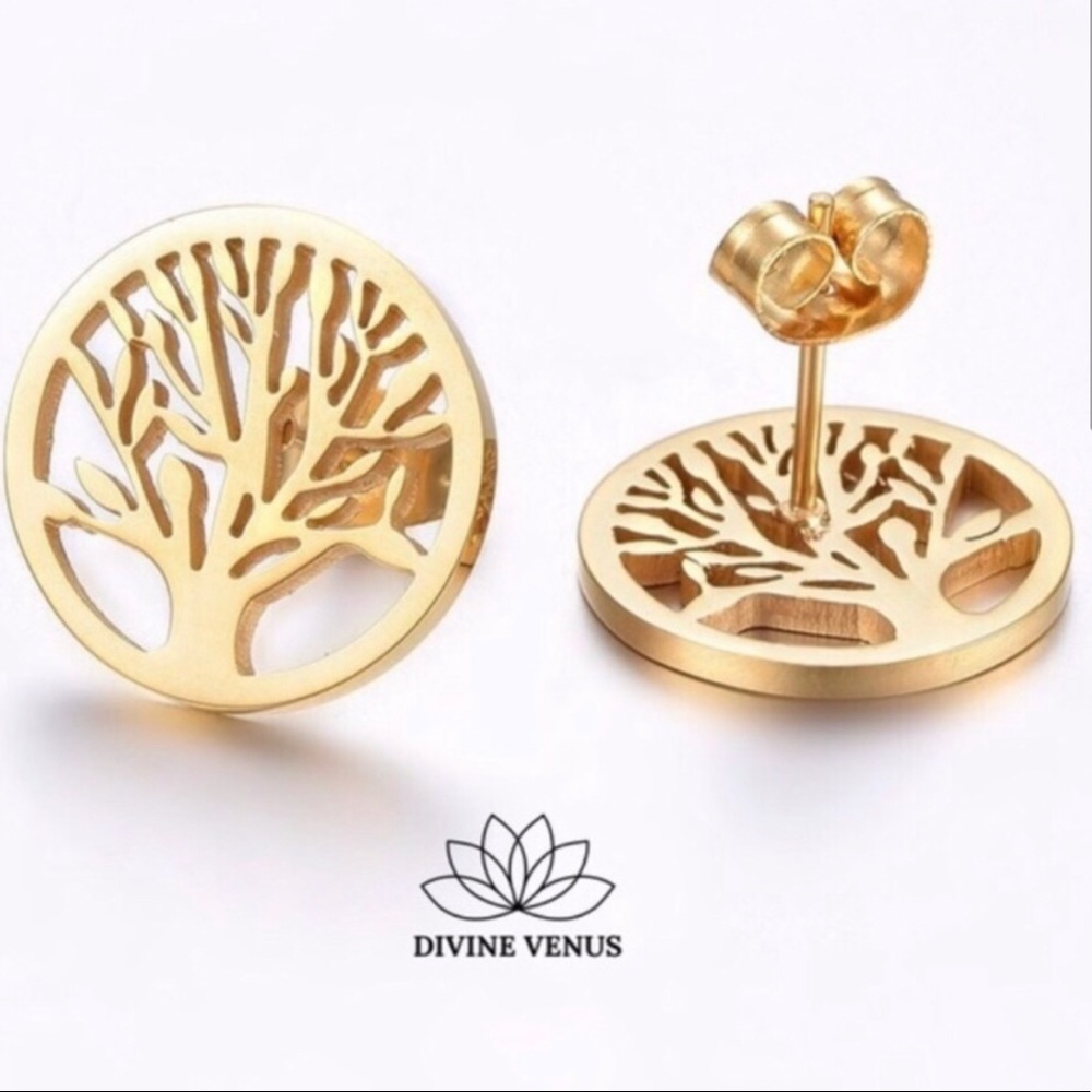 Tree of Life Gold Plated Stainless Steel Earrings